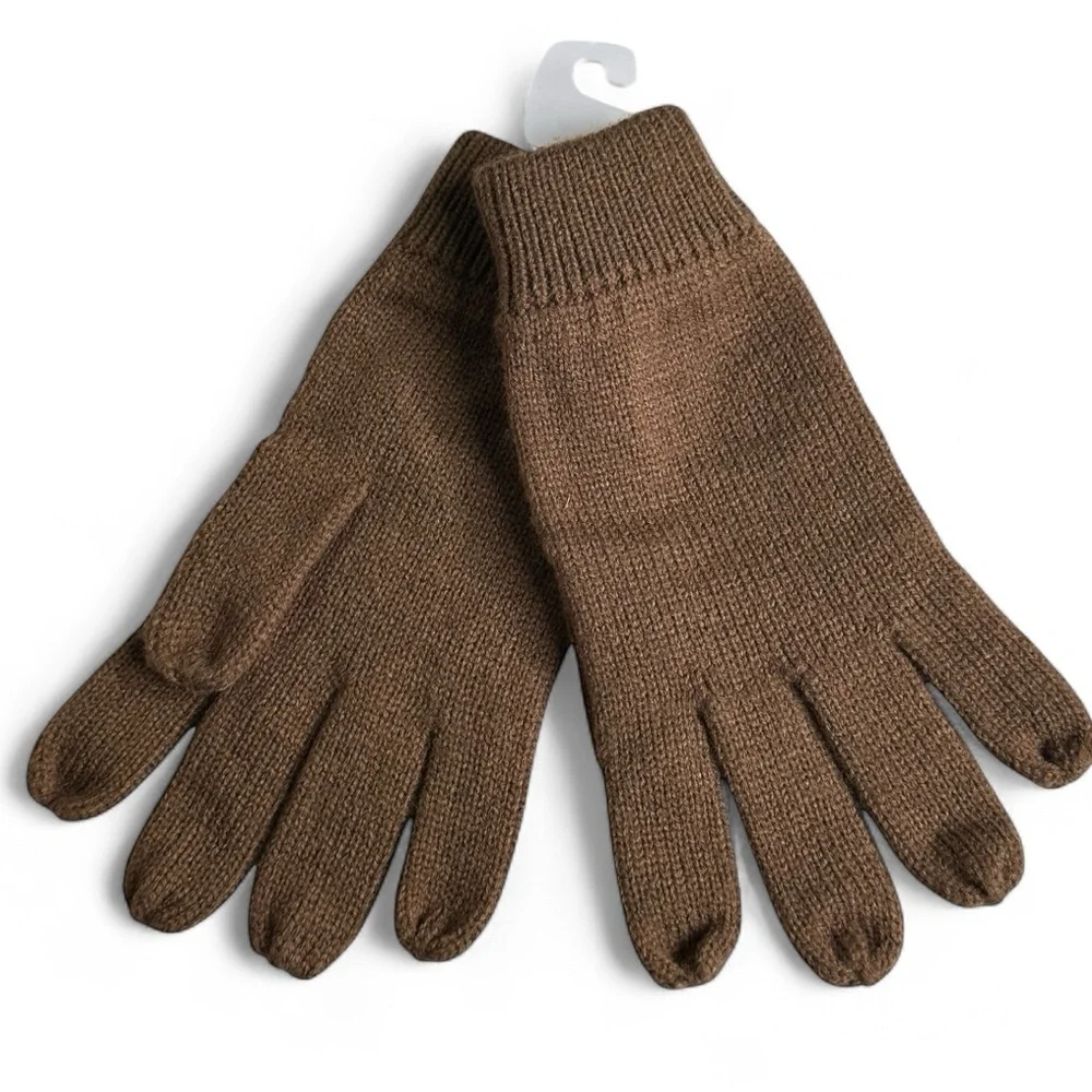 NWT Michael Kors Women's Signature Patch Knit Cuffed OS Gloves Color: Camel